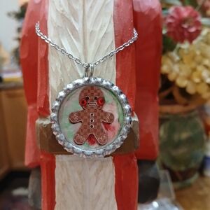 Whimsical Silver Gingerbread Man Necklace